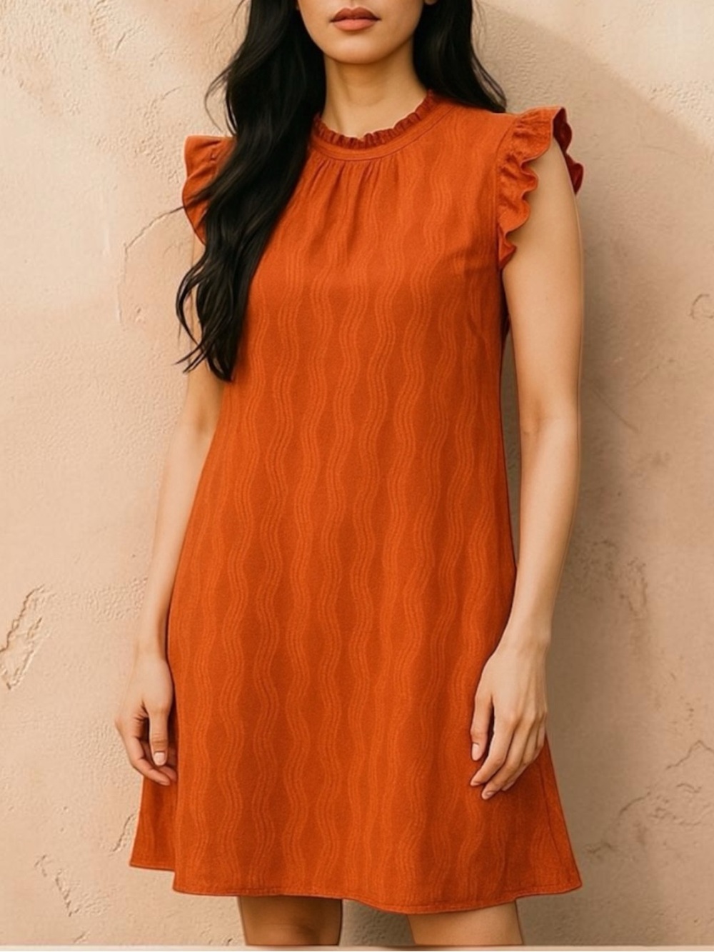 THML Ruffle Cap Sleeve Mini Dress in Rust Size XS NWT